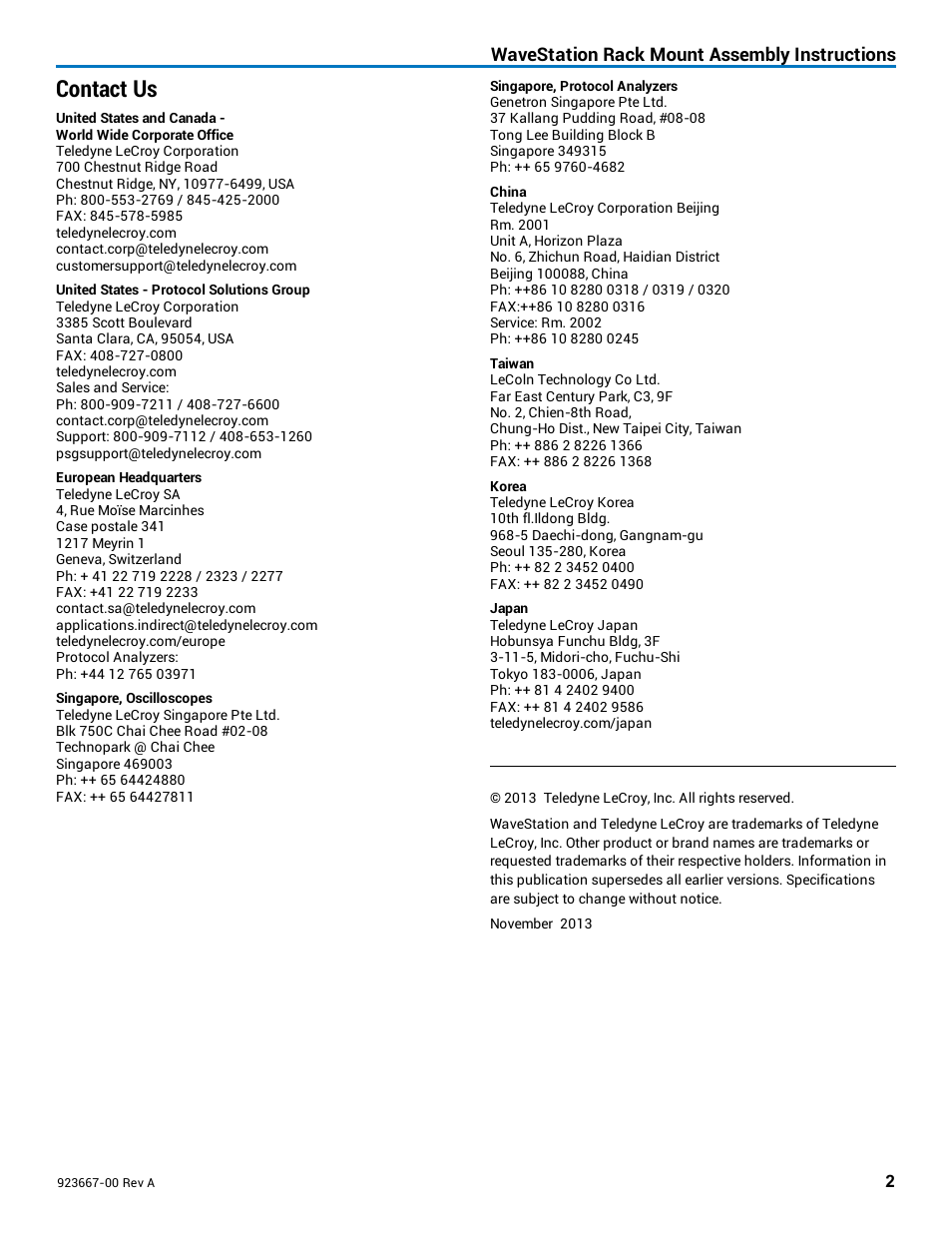 Contact us | Teledyne LeCroy WaveStation Rackmount User Manual | Page 2 / 2