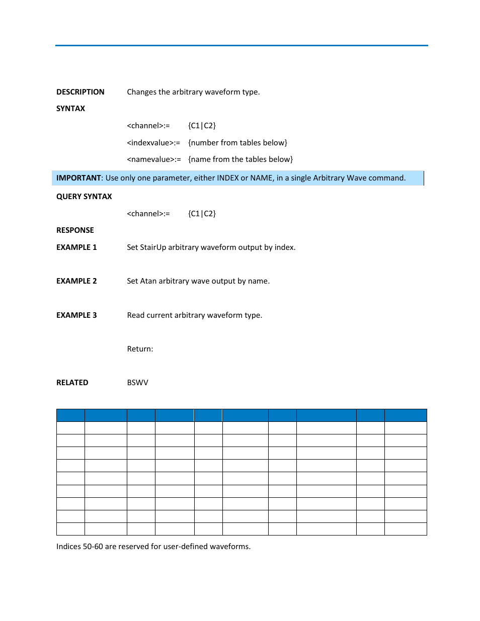 Arwv - arbitrary wave command, Wavestation 2000 arbitrary waveform values | Teledyne LeCroy WaveStation SCPI Command Reference Manual User Manual | Page 16 / 32