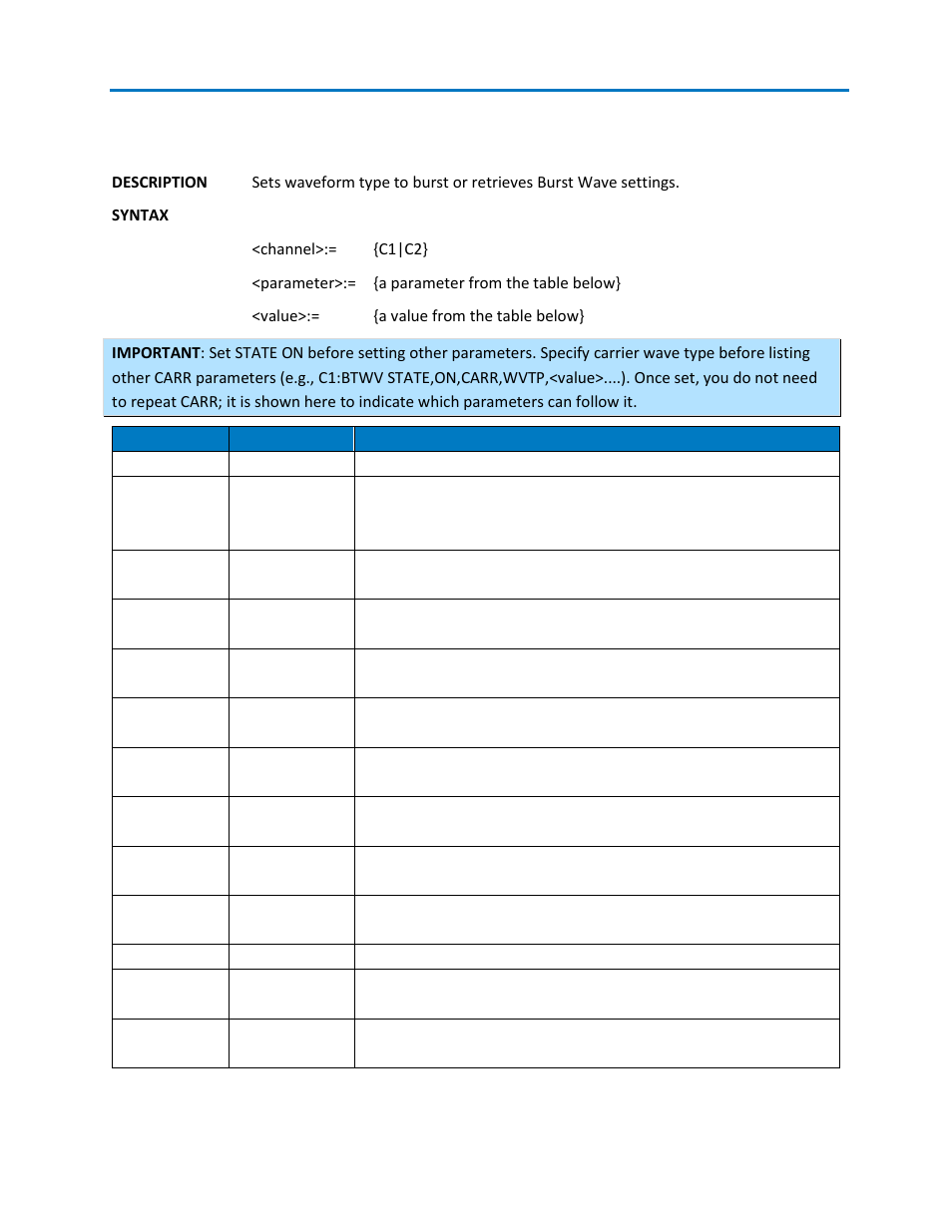 Btwv - burst wave command | Teledyne LeCroy WaveStation SCPI Command Reference Manual User Manual | Page 19 / 32