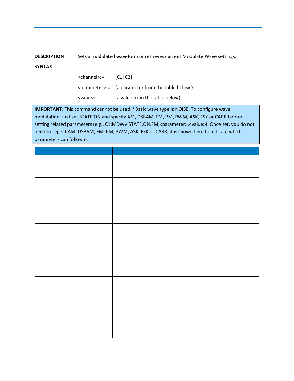 Mdwv - modulate wave command | Teledyne LeCroy WaveStation SCPI Command Reference Manual User Manual | Page 22 / 32