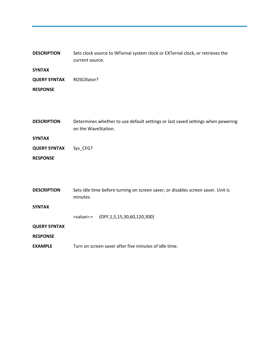 Rosc - clock source command, Scfg - configuration command, Scsv - screen save command | Buzz, Scfg, Scsv | Teledyne LeCroy WaveStation SCPI Command Reference Manual User Manual | Page 26 / 32
