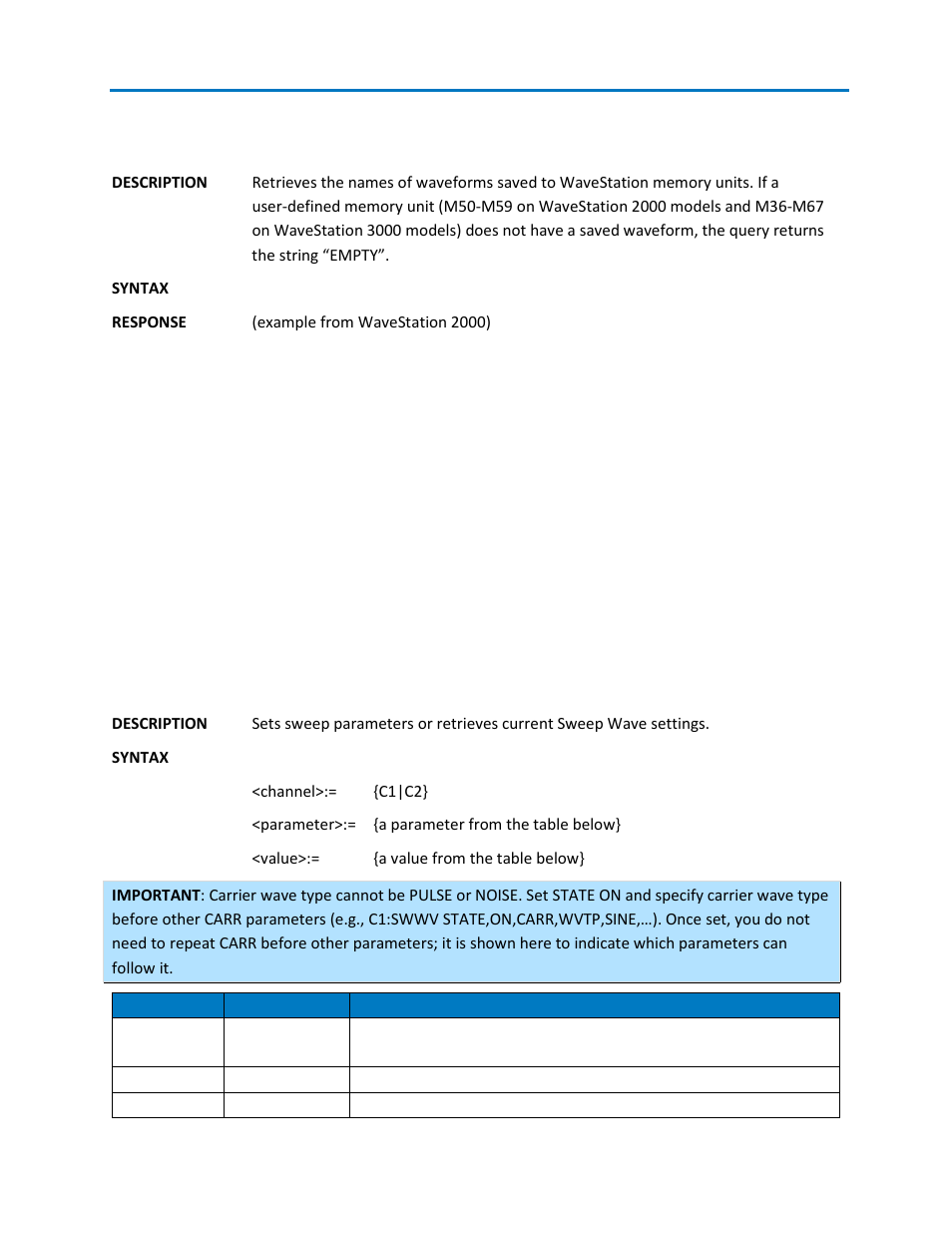 Stl? - store list query, Swwv - sweep wave command | Teledyne LeCroy WaveStation SCPI Command Reference Manual User Manual | Page 27 / 32