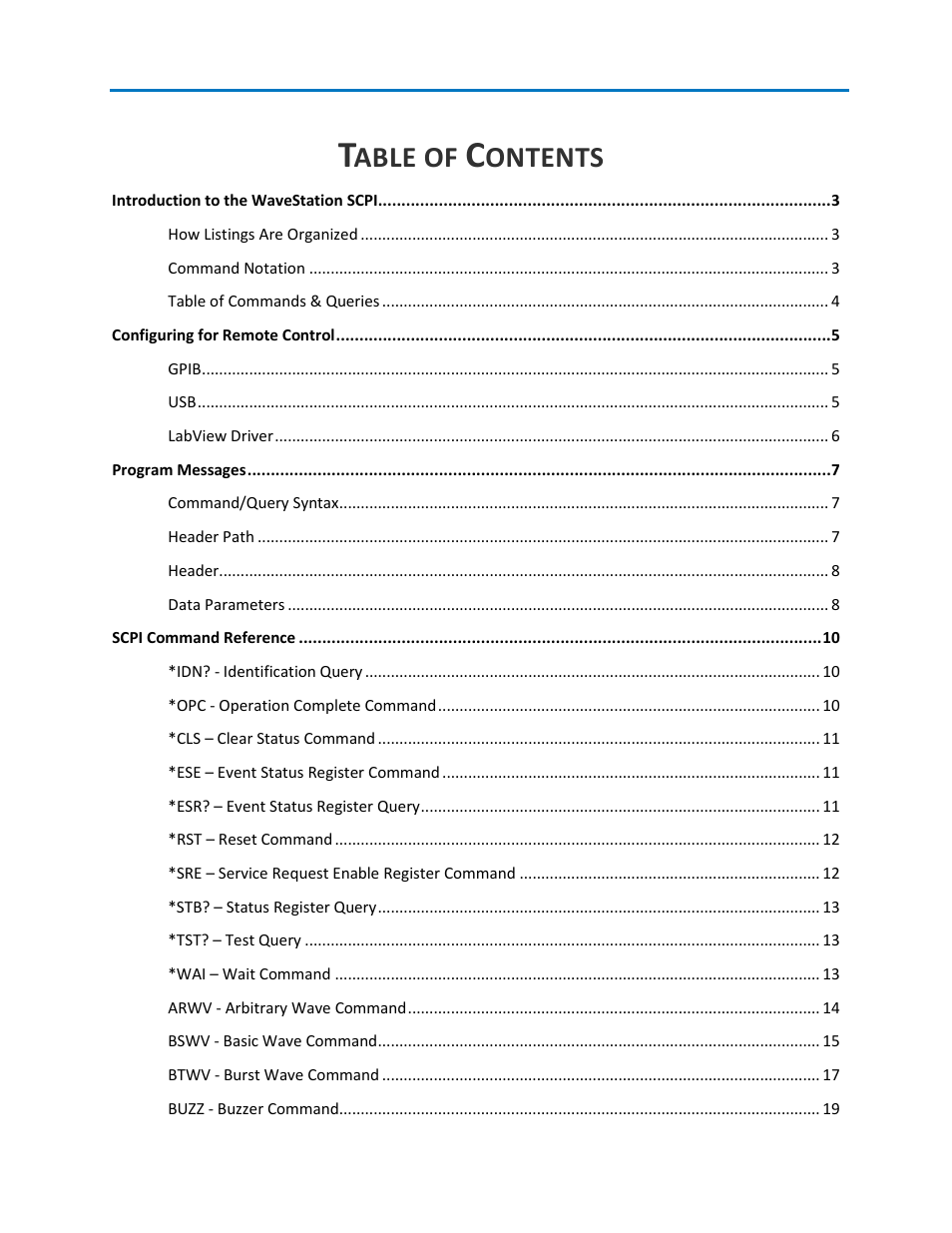 Able of, Ontents | Teledyne LeCroy WaveStation SCPI Command Reference Manual User Manual | Page 3 / 32