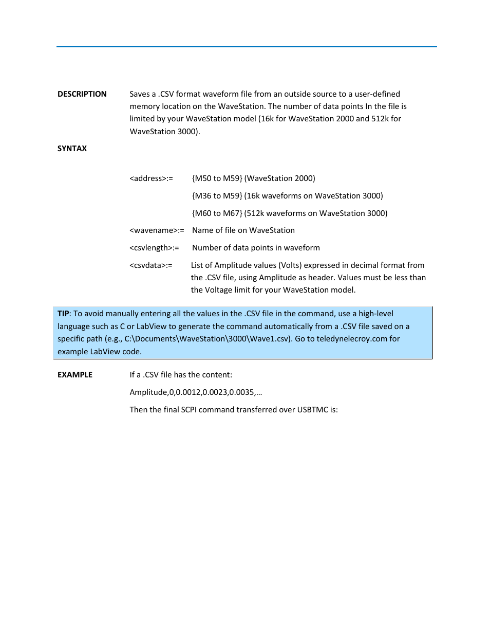 Wvcsv - get .csv file command | Teledyne LeCroy WaveStation SCPI Command Reference Manual User Manual | Page 31 / 32