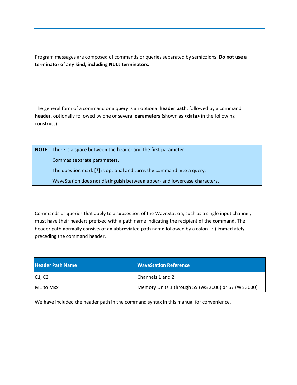 Program messages, Command/query syntax, Header path | Teledyne LeCroy WaveStation SCPI Command Reference Manual User Manual | Page 9 / 32