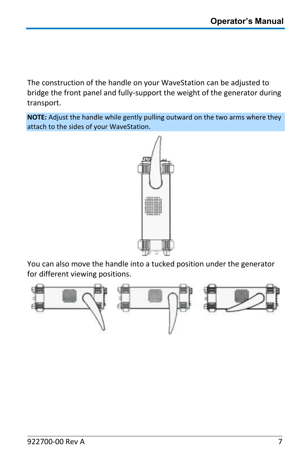 Hardware and i/o, Adjusting the handle | Teledyne LeCroy WaveStation Waveform Generator Operators Manual User Manual | Page 13 / 88
