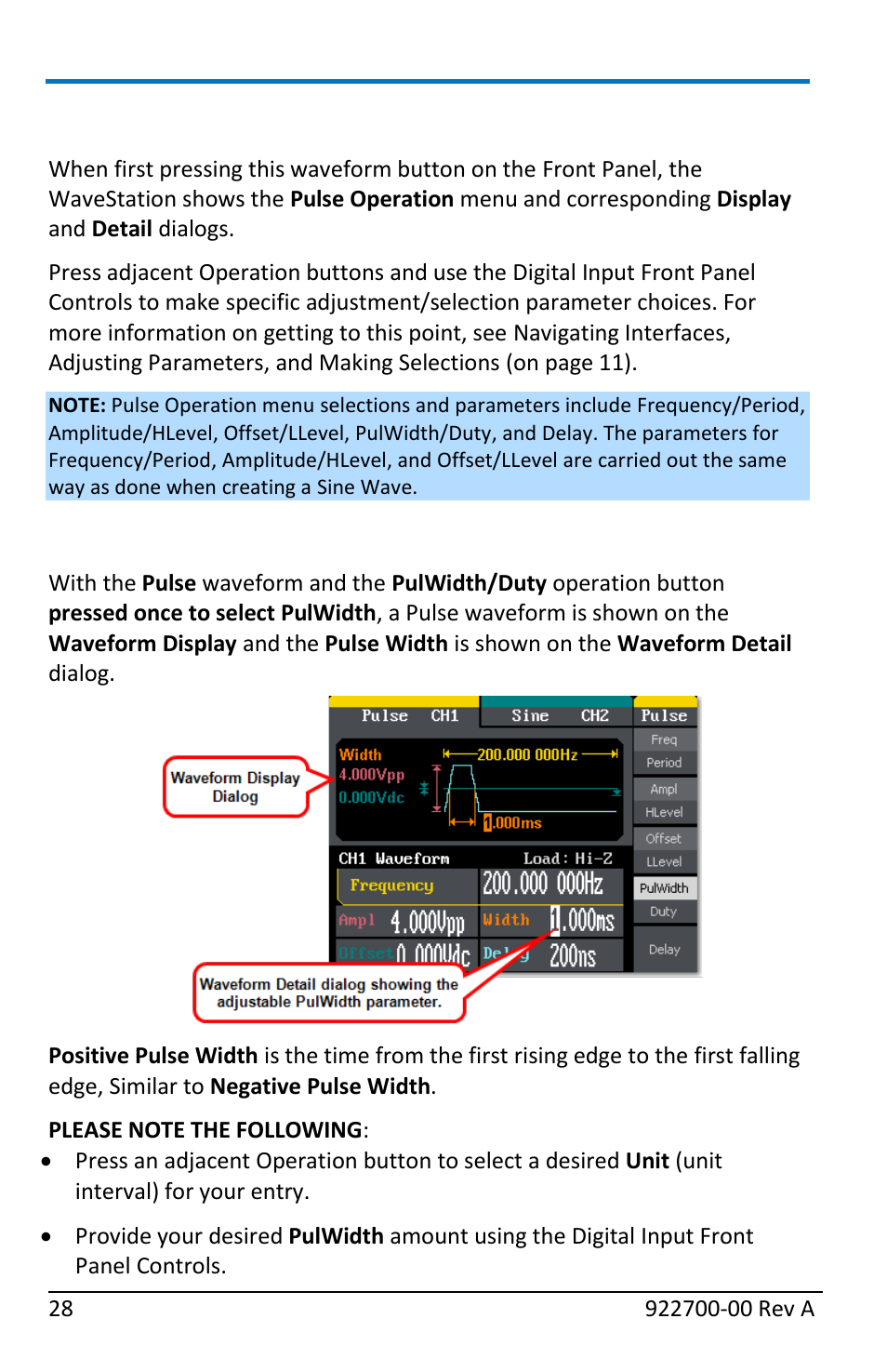 Creating a pulse wave, Pulwidth/duty | Teledyne LeCroy WaveStation Waveform Generator Operators Manual User Manual | Page 34 / 88