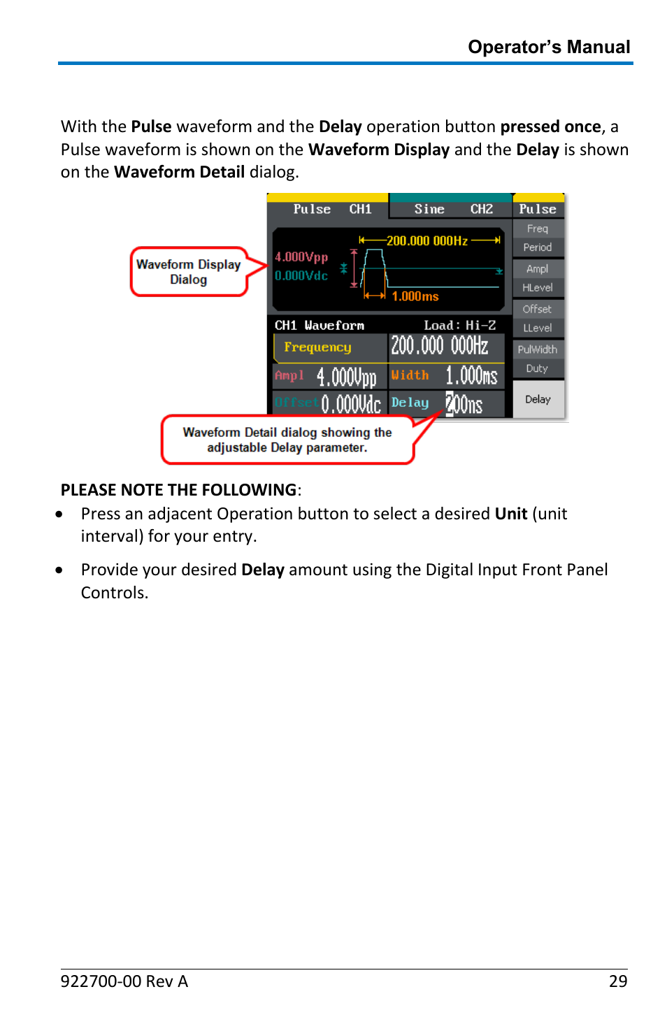 Delay | Teledyne LeCroy WaveStation Waveform Generator Operators Manual User Manual | Page 35 / 88