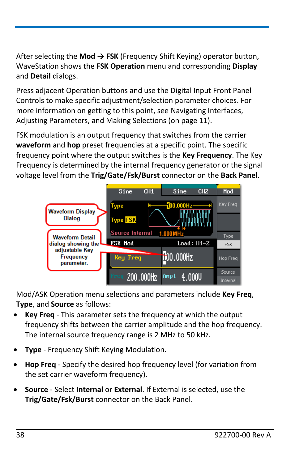 Generating an fsk modulated waveform | Teledyne LeCroy WaveStation Waveform Generator Operators Manual User Manual | Page 44 / 88