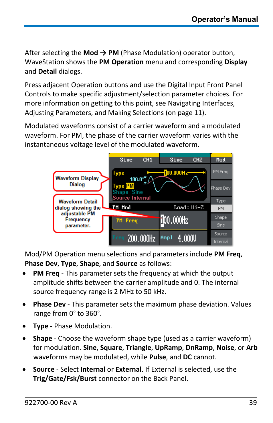 Generating a pm modulated waveform | Teledyne LeCroy WaveStation Waveform Generator Operators Manual User Manual | Page 45 / 88