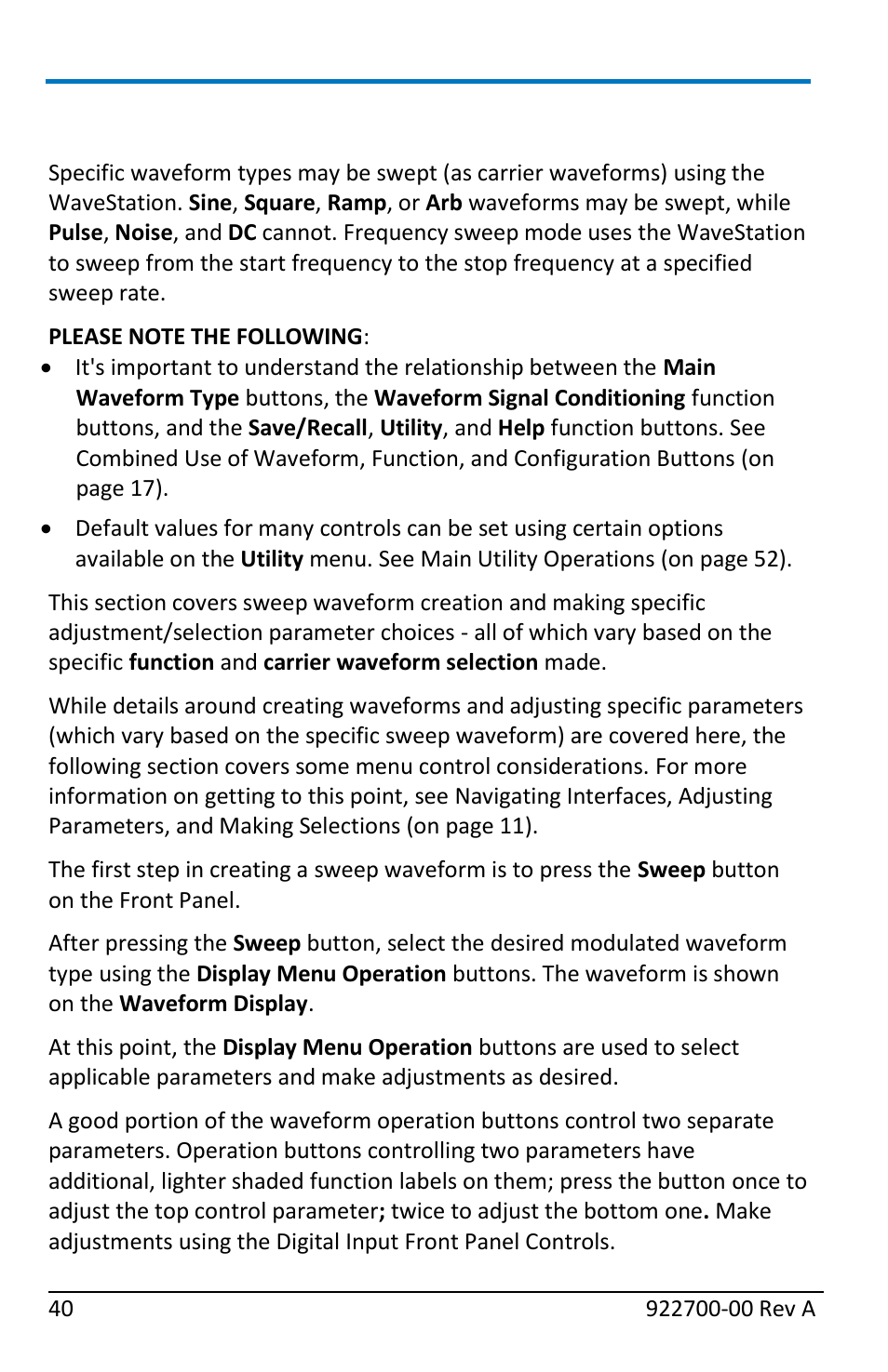 Generating sweep waveforms | Teledyne LeCroy WaveStation Waveform Generator Operators Manual User Manual | Page 46 / 88