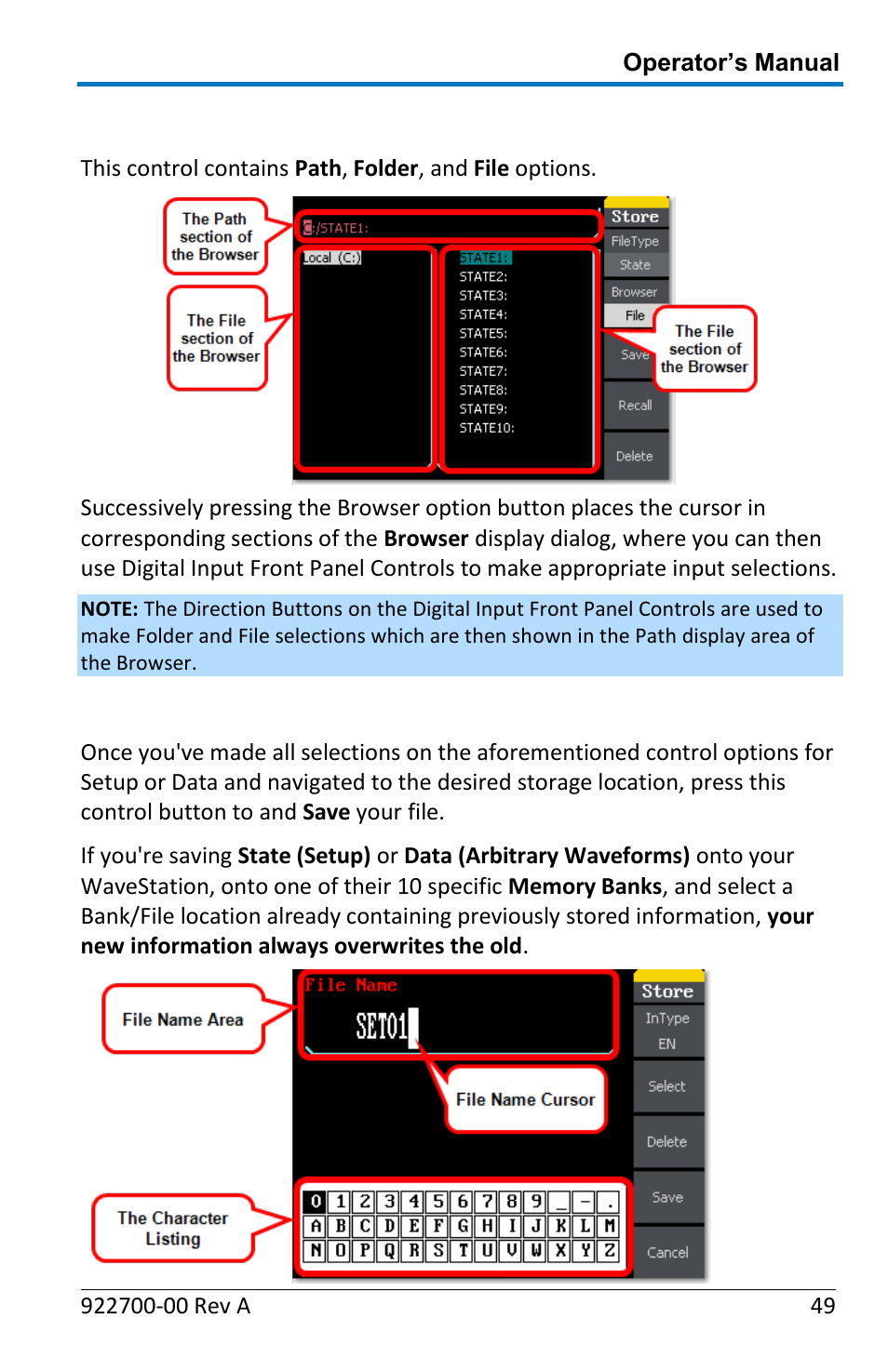 Browser, Save | Teledyne LeCroy WaveStation Waveform Generator Operators Manual User Manual | Page 55 / 88