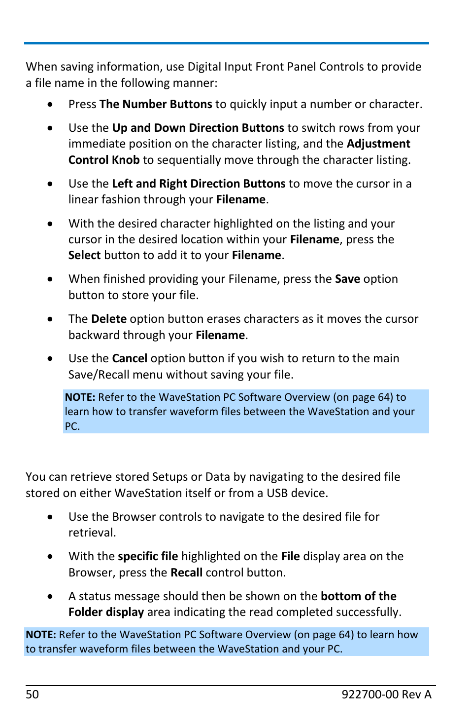 Recall | Teledyne LeCroy WaveStation Waveform Generator Operators Manual User Manual | Page 56 / 88