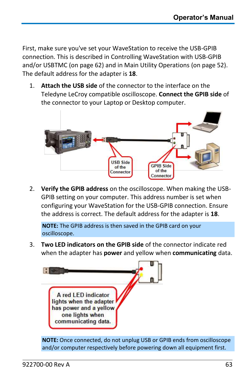 Connecting the usb-gpib adapter | Teledyne LeCroy WaveStation Waveform Generator Operators Manual User Manual | Page 69 / 88