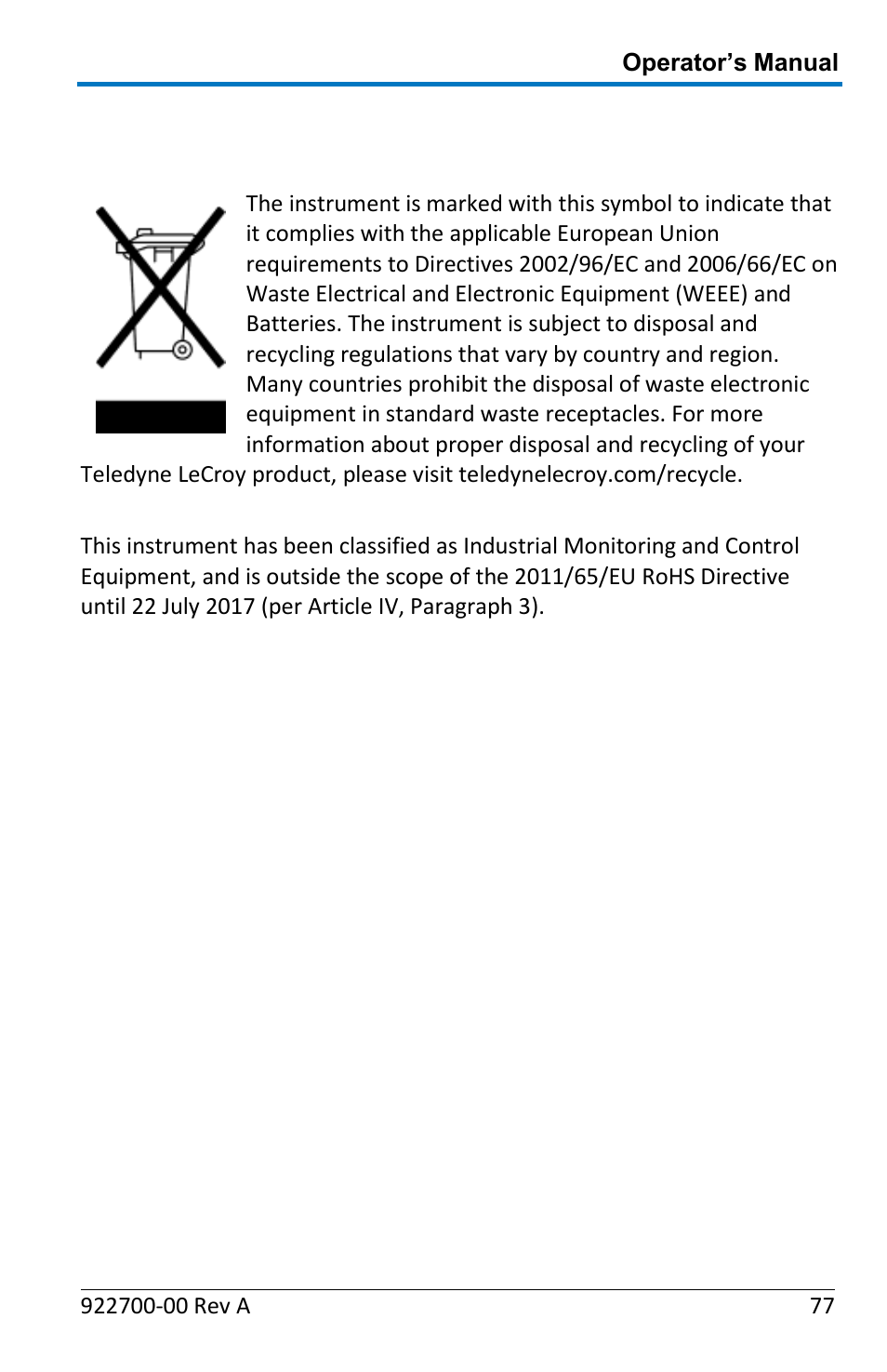 Environmental compliance | Teledyne LeCroy WaveStation Waveform Generator Operators Manual User Manual | Page 83 / 88