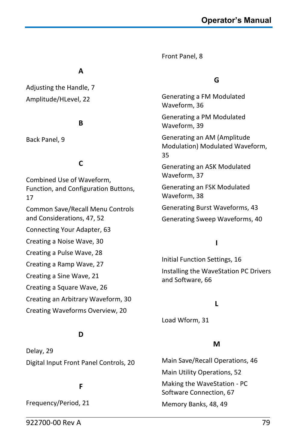 Index | Teledyne LeCroy WaveStation Waveform Generator Operators Manual User Manual | Page 85 / 88