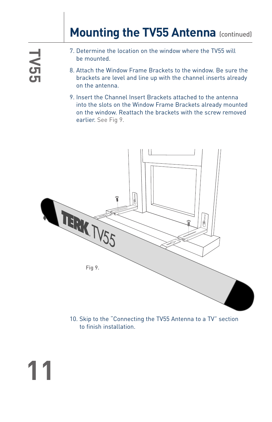Tv55, Mounting the tv55 antenna | Terk TV55 User Manual | Page 13 / 20