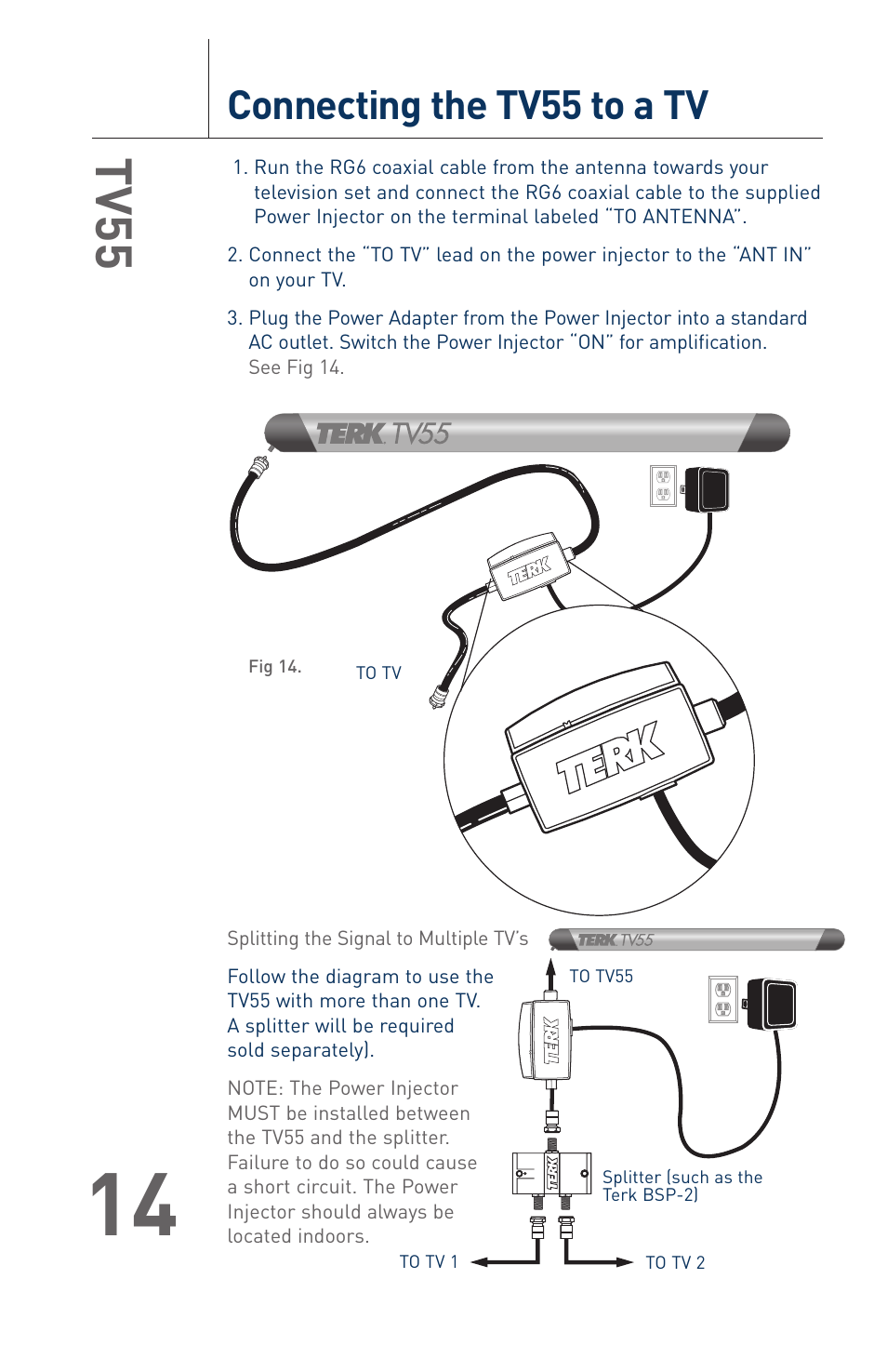 Tv55, Connecting the tv55 to a tv | Terk TV55 User Manual | Page 16 / 20