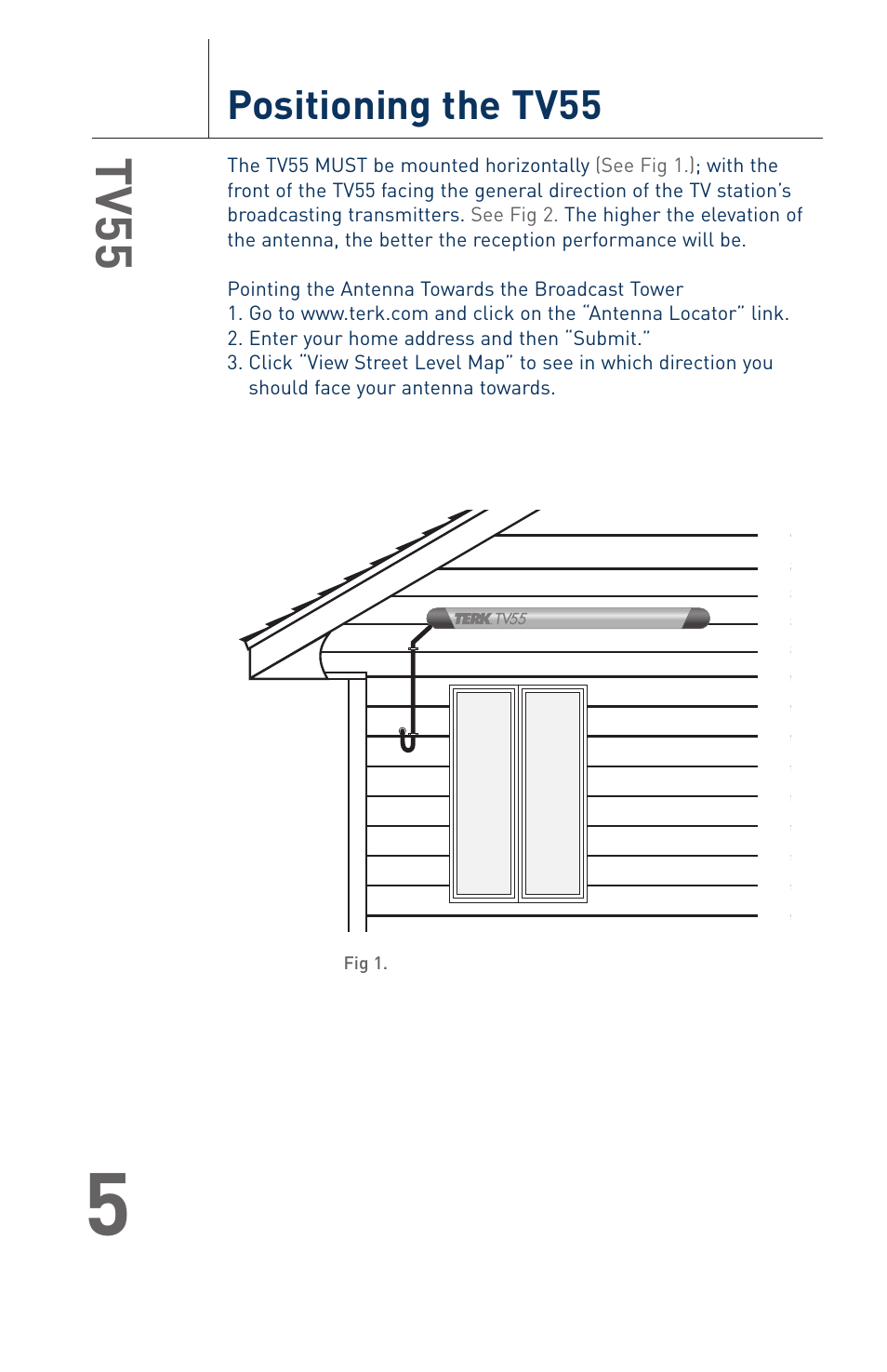 Tv55, Positioning the tv55 | Terk TV55 User Manual | Page 7 / 20
