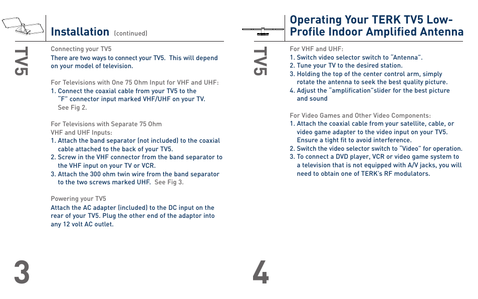 Installation | Terk TV5_OMЙ User Manual | Page 3 / 4