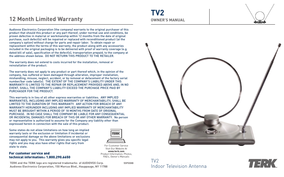 Terk TV2_OMЙ User Manual | 4 pages