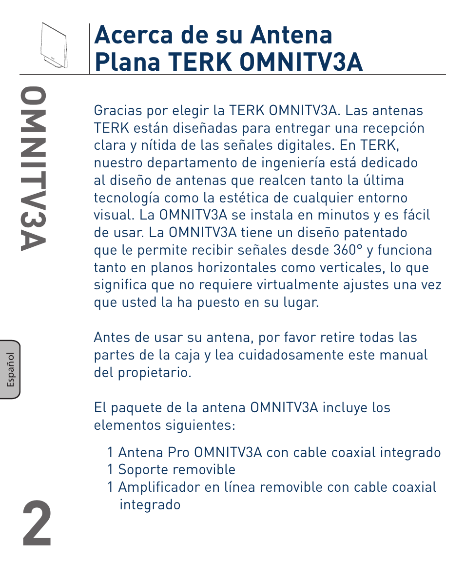 Omnitv3a, Acerca de su antena plana terk omnitv3a | Terk OMNITV3A_OMЙ User Manual | Page 14 / 35