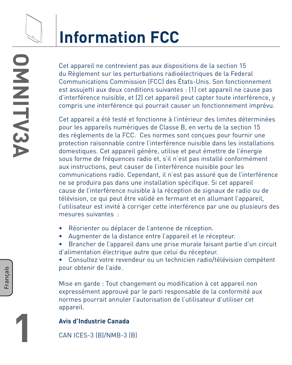 Omnitv3a, Information fcc | Terk OMNITV3A_OMЙ User Manual | Page 24 / 35