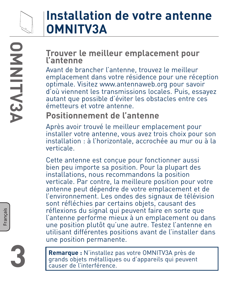 Omnitv3a, Installation de votre antenne omnitv3a | Terk OMNITV3A_OMЙ User Manual | Page 26 / 35