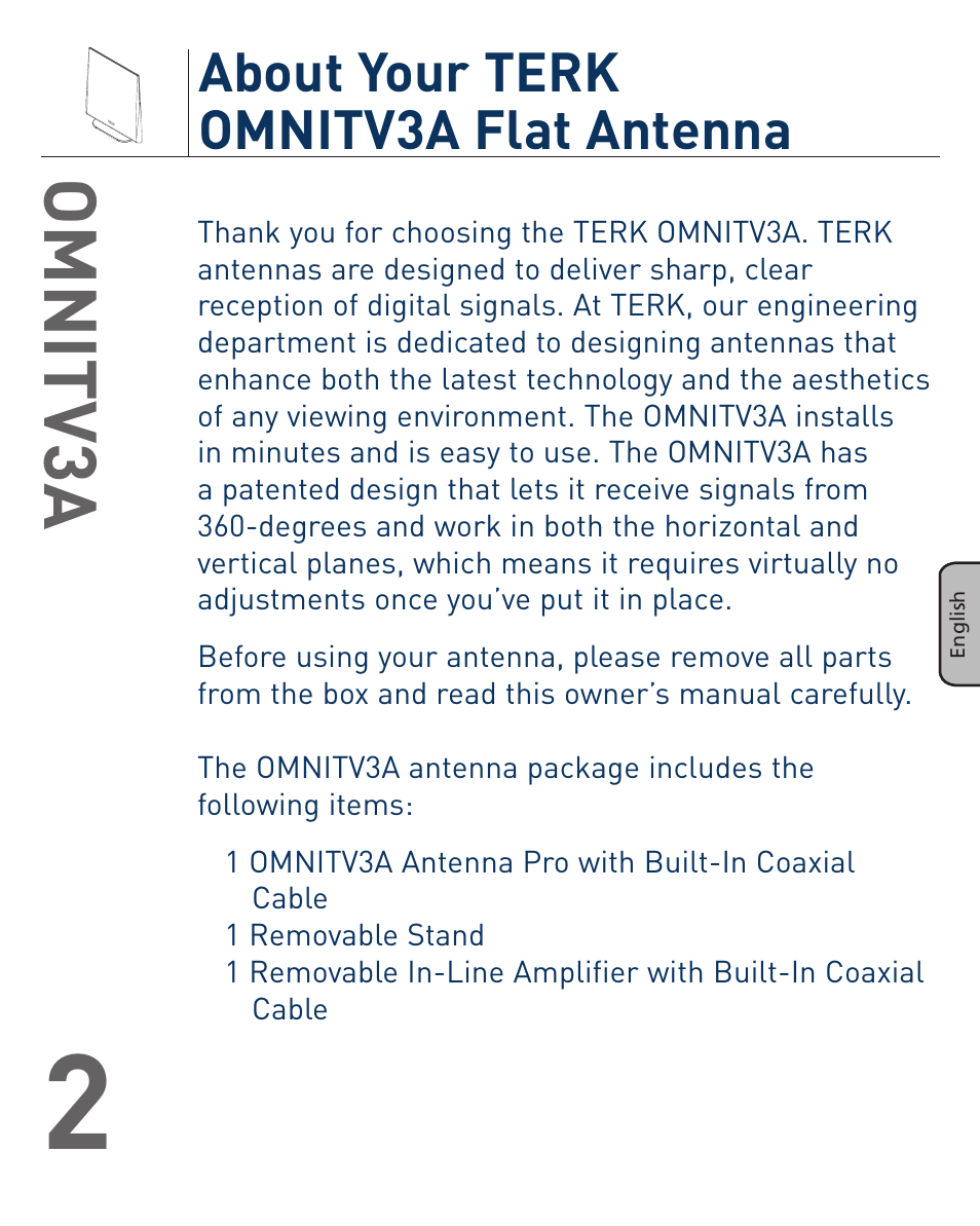 Omnitv3a, About your terk omnitv3a flat antenna | Terk OMNITV3A_OMЙ User Manual | Page 3 / 35