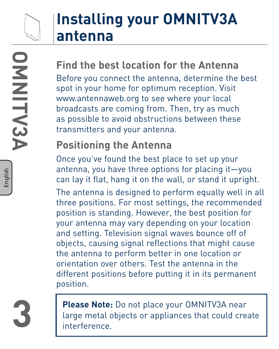 Omnitv3a, Installing your omnitv3a antenna | Terk OMNITV3A_OMЙ User Manual | Page 4 / 35