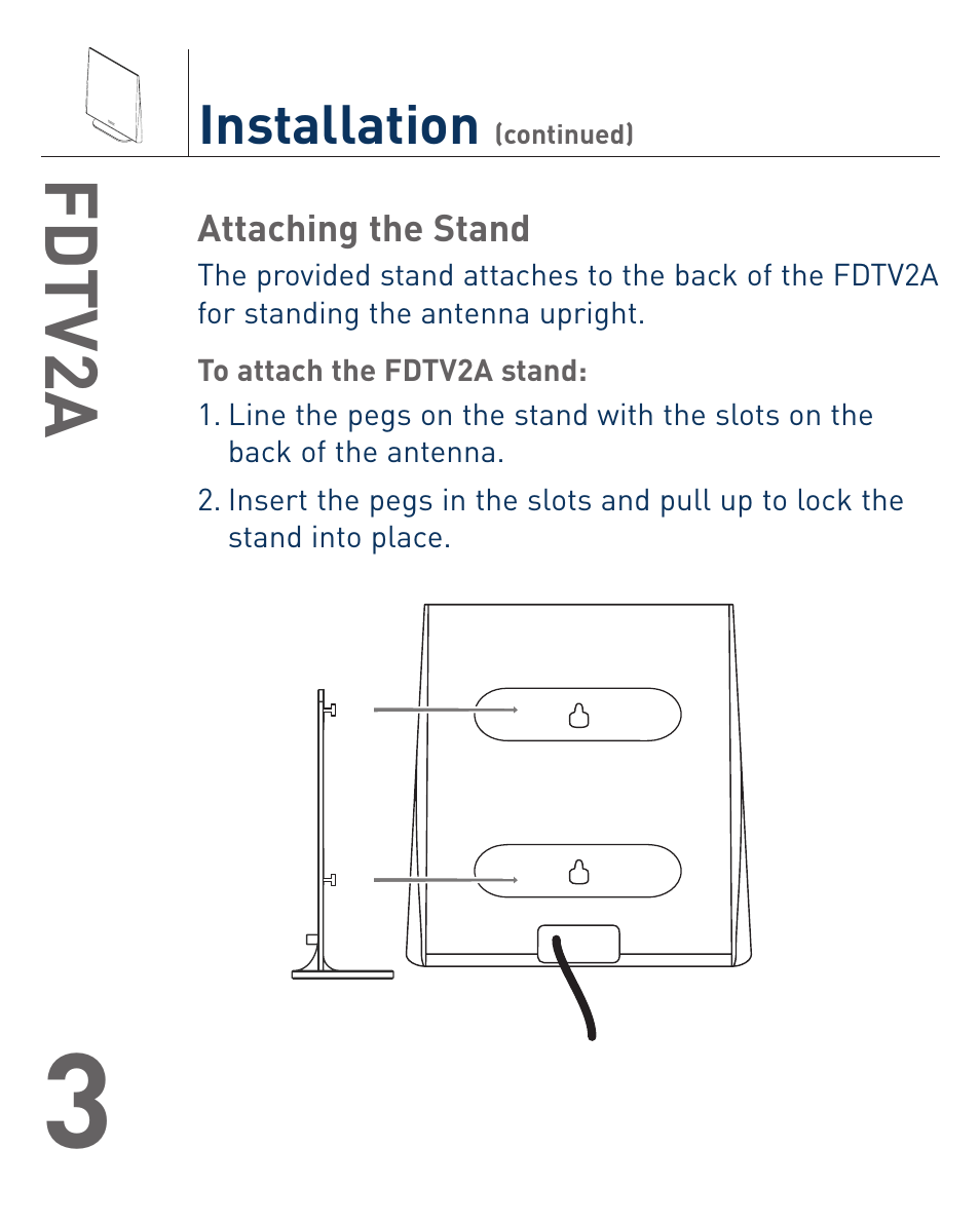 Fd tv2a, Installation | Terk FDTV2A_OMЙ User Manual | Page 4 / 12