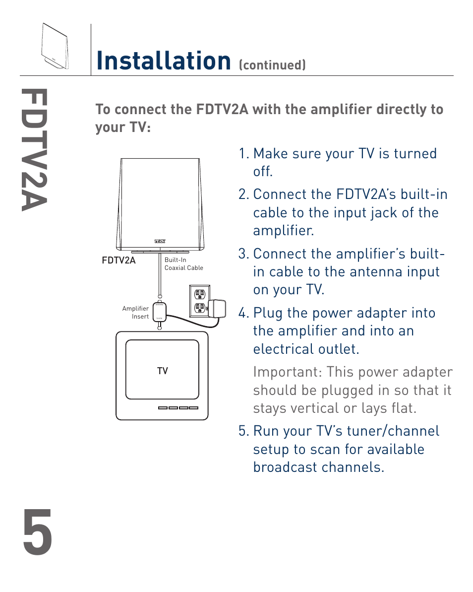 Fd tv2a, Installation | Terk FDTV2A_OMЙ User Manual | Page 6 / 12