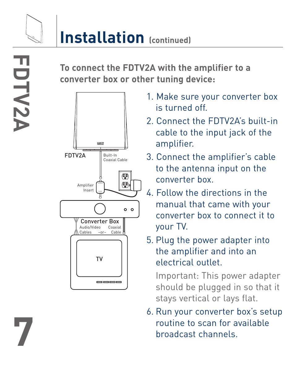 Fd tv2a, Installation | Terk FDTV2A_OMЙ User Manual | Page 8 / 12