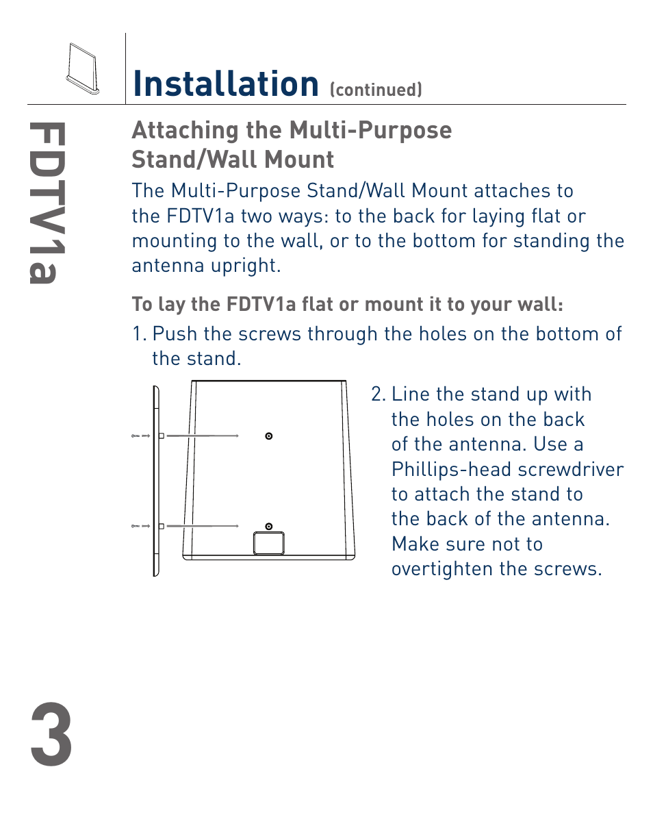 Fd tv1a, Installation | Terk FDTV1A_OMЙ User Manual | Page 4 / 12