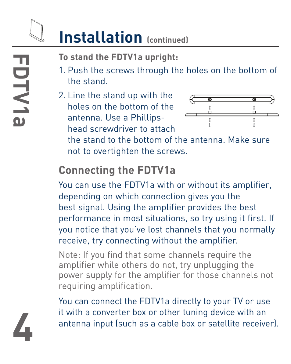 Fd tv1a, Installation | Terk FDTV1A_OMЙ User Manual | Page 5 / 12