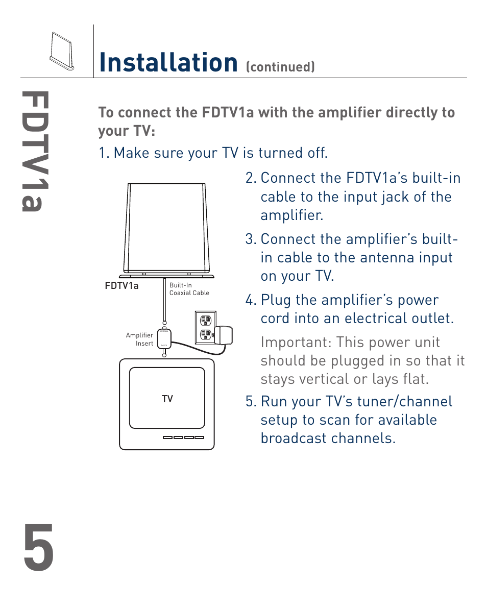 Fd tv1a, Installation | Terk FDTV1A_OMЙ User Manual | Page 6 / 12