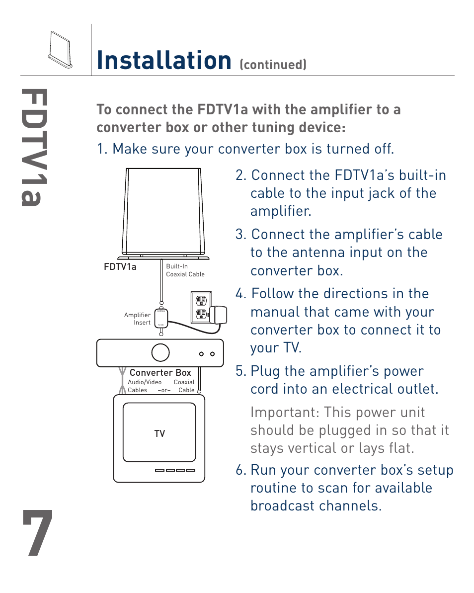 Fd tv1a, Installation | Terk FDTV1A_OMЙ User Manual | Page 8 / 12