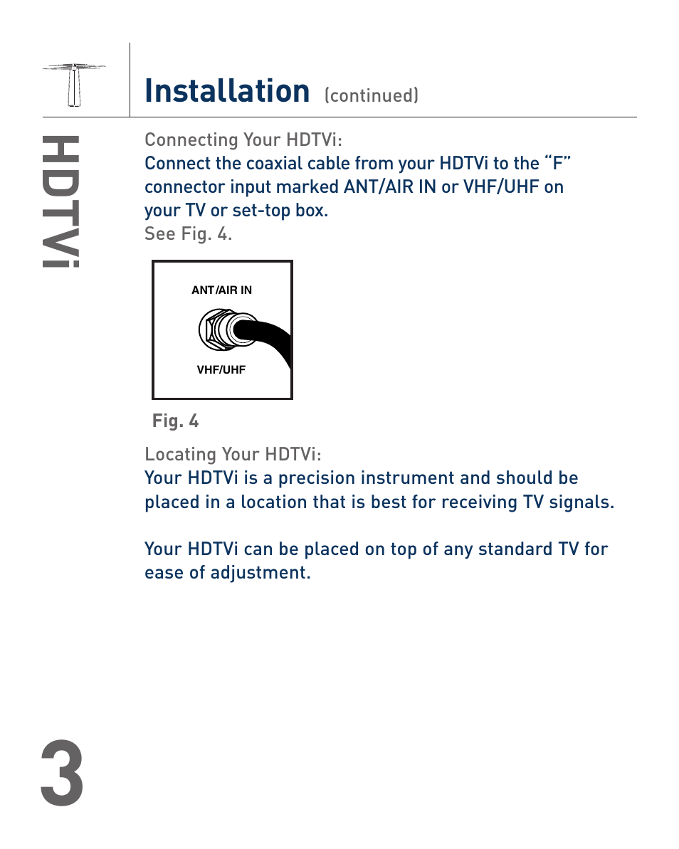 Hd tvi, Installation | Terk HDTVI_OMЙ User Manual | Page 5 / 8