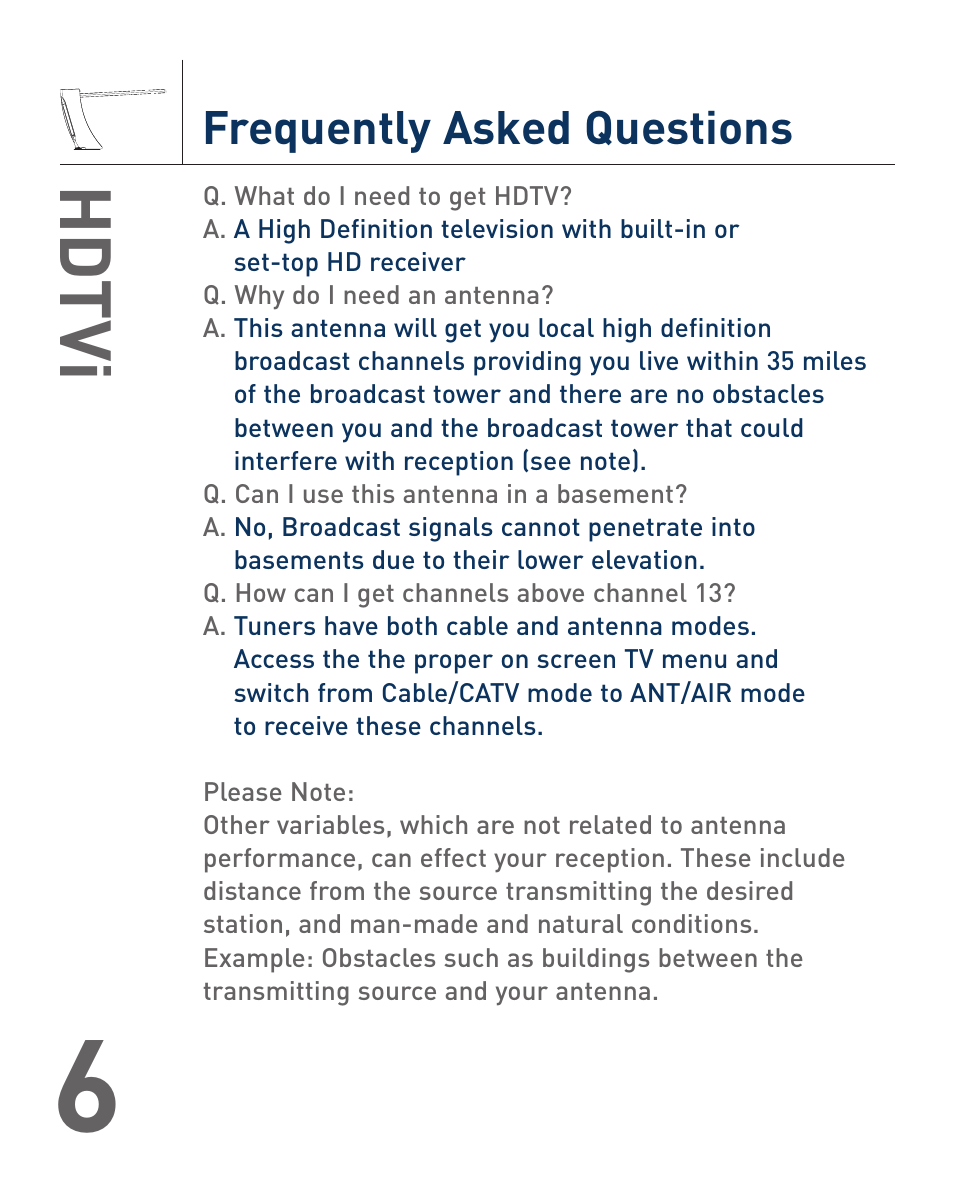 Hd tvi, Frequently asked questions | Terk HDTVI_OMЙ User Manual | Page 8 / 8