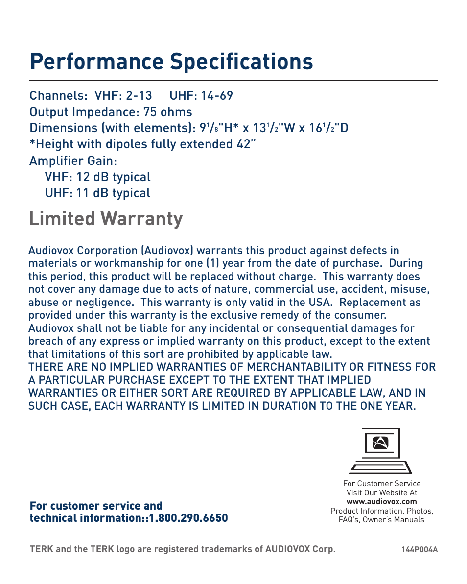 Terk HDTVA_OMЙ User Manual | 8 pages
