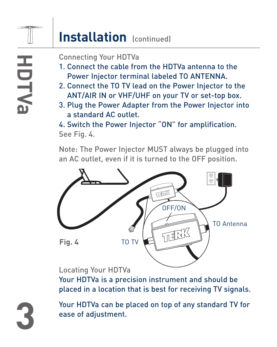 Hd tv a, Installation | Terk HDTVA_OMЙ User Manual | Page 5 / 8
