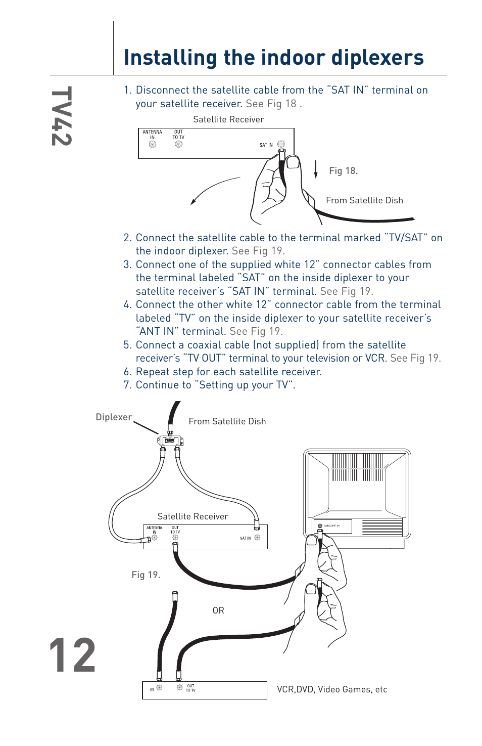 Tv42, Installing the indoor diplexers | Terk TV42_OMЙ User Manual | Page 13 / 14