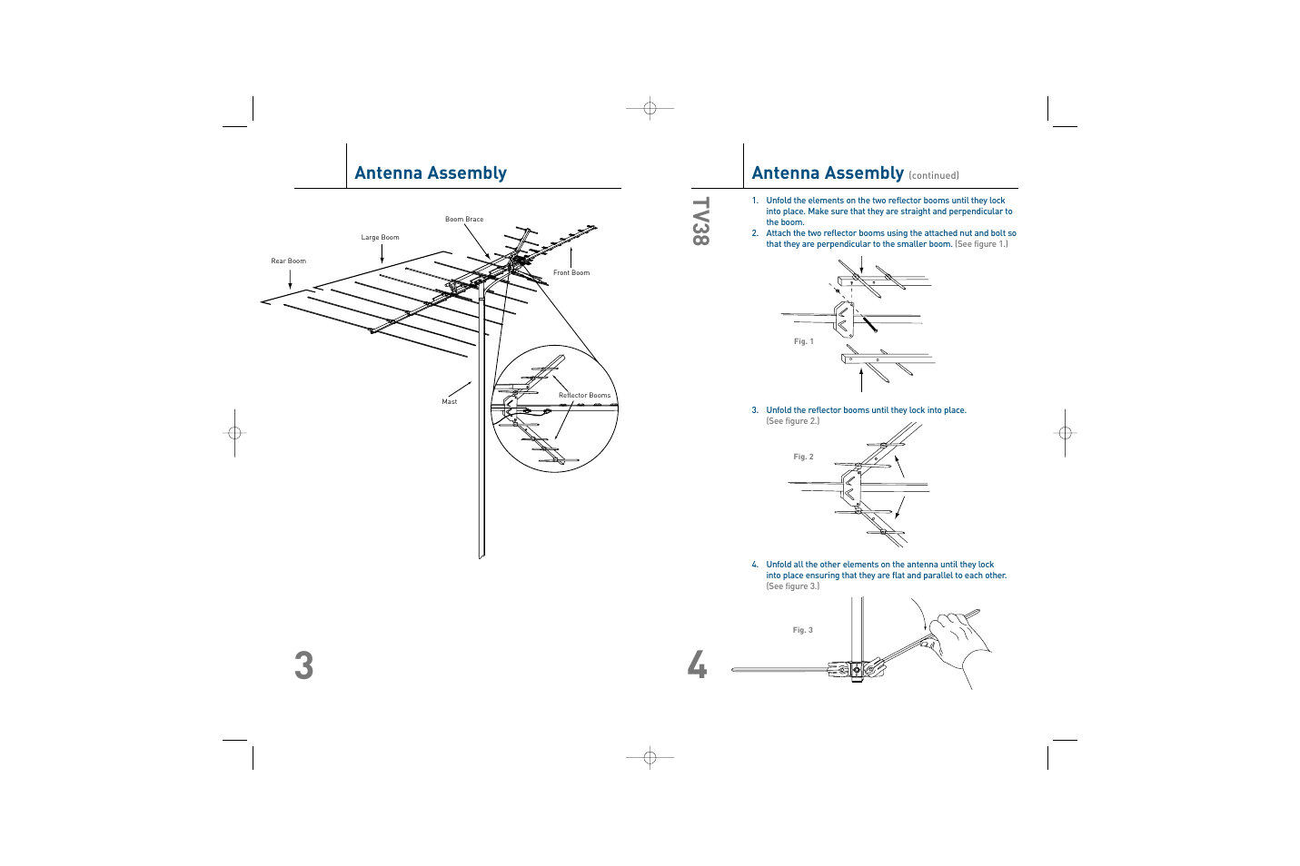 Tv36, Tv38, Antenna assembly | Terk TV38_OMЙ User Manual | Page 3 / 8