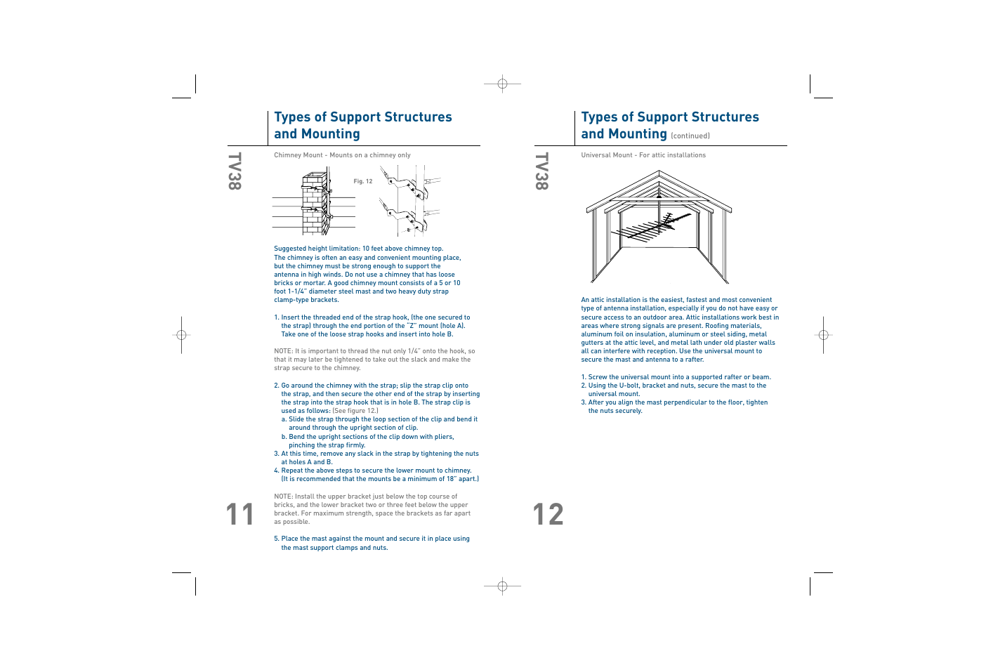 Tv38, Attic, Types of support structures and mounting | Terk TV38_OMЙ User Manual | Page 7 / 8