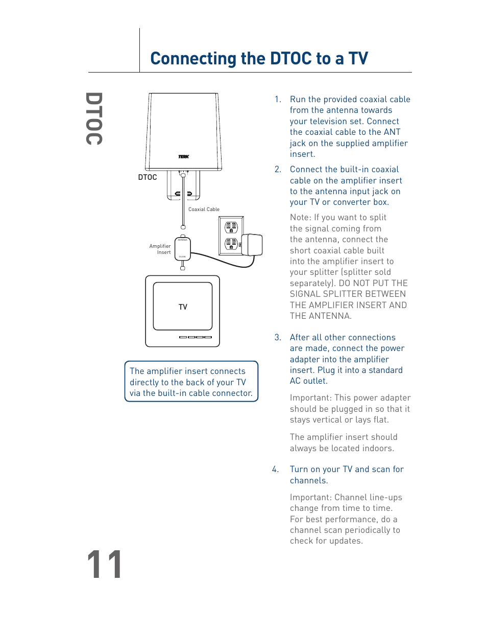 Dtoc, Connecting the dtoc to a tv | Terk DTOC User Manual User Manual | Page 12 / 16