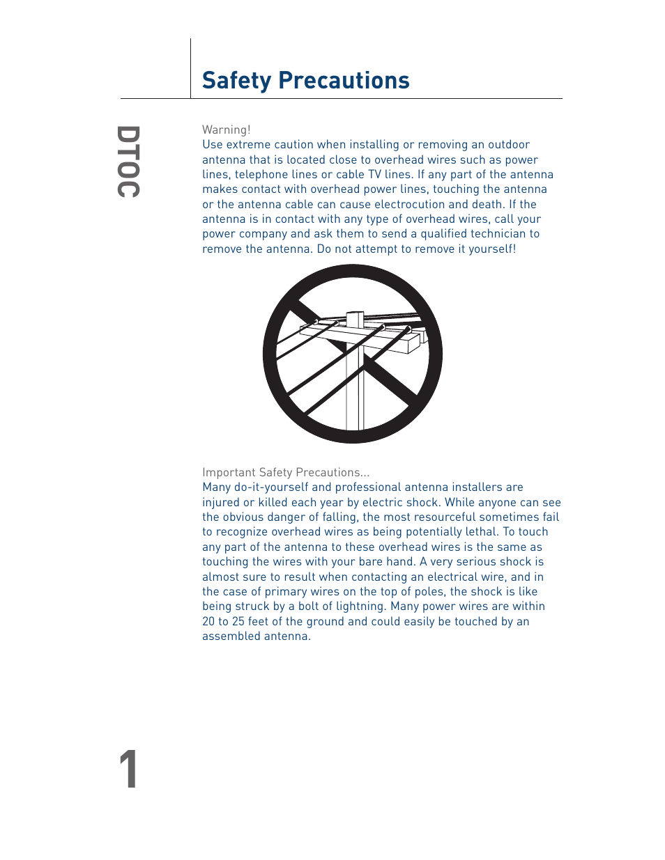 Dtoc, Safety precautions | Terk DTOC User Manual User Manual | Page 2 / 16