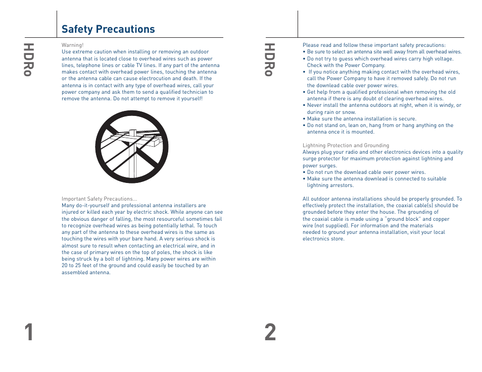 Hdro, Keep clear danger keep clear, Safety precautions | Terk HDRO_OMЙ User Manual | Page 2 / 6