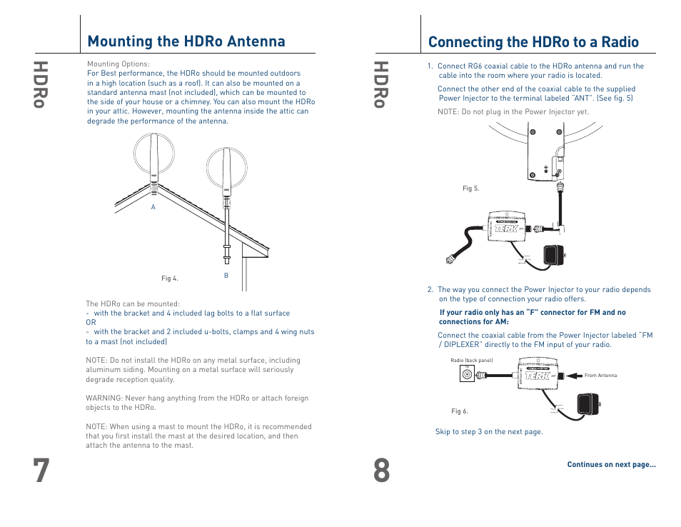 Hdro, Mounting the hdro antenna, Connecting the hdro to a radio | Terk HDRO_OMЙ User Manual | Page 5 / 6