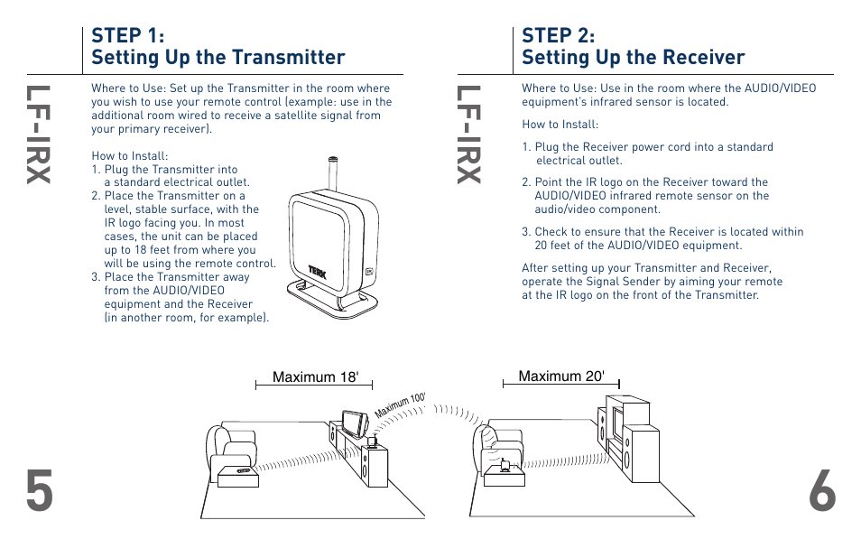 Lf-irx, Step 2: setting up the receiver, Step 1: setting up the transmitter | Terk LFIRX_OMЙ User Manual | Page 4 / 6