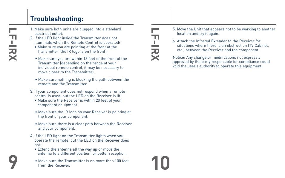 Lf-irx, Troubleshooting | Terk LFIRX_OMЙ User Manual | Page 6 / 6
